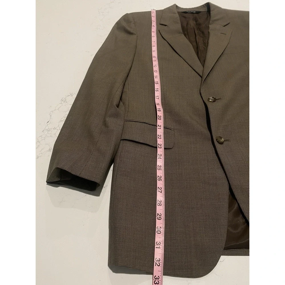 Jos. A. Bank 40L Brown Houndstooth 100% Wool Sport Coat Blazer Mens Flawed